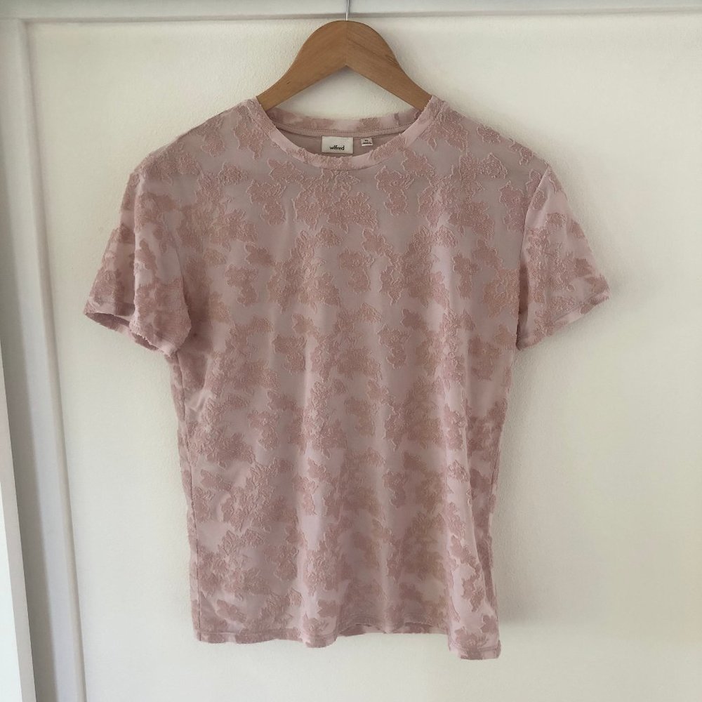 Aritzia Wilfred Light Pink Velvet Mesh Floral Top